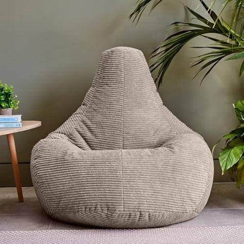 icon Dalton Cord Recliner Bean Bag, Beige, Large Adult Bean Bag Chair with Filling Included, Comfy Chair, Living Room Furniture, Bedroom Furniture