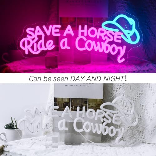 Ineonlife Cowboy Hat Neon Sign for Wall Decor, Save a Horse Neon Signs Dimmable Led Signs USB Connectivity Neon Light for Living Room Man Cave Bar Recreation Room Decoration, Western Cowboy Gift