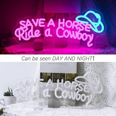 Ineonlife Cowboy Hat Neon Sign for Wall Decor, Save a Horse Neon Signs Dimmable Led Signs USB Connectivity Neon Light for Living Room Man Cave Bar Recreation Room Decoration, Western Cowboy Gift