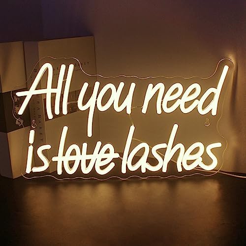 Looklight All You Need is Lashes Neon Sign Lashes Neon Signs for Wall Decor, Light up Signs Warm White Neon Sign USB Letter Neon Light Sign for Bedroom Beauty Girl Room Makeup Room Bar Party