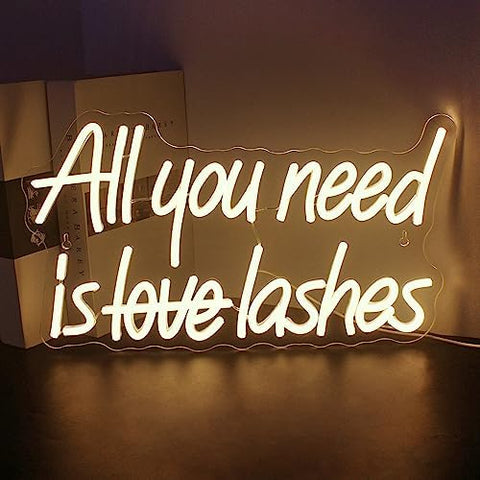 Looklight All You Need is Lashes Neon Sign Lashes Neon Signs for Wall Decor, Light up Signs Warm White Neon Sign USB Letter Neon Light Sign for Bedroom Beauty Girl Room Makeup Room Bar Party