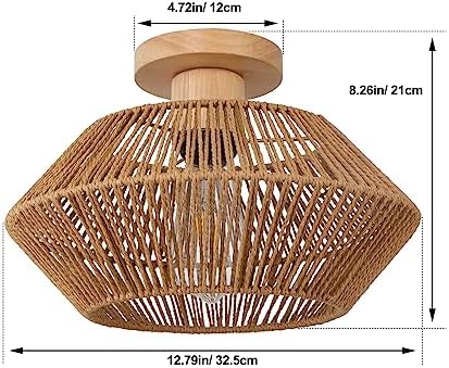 LynPon Bohemian Woven Rattan Ceiling Light, Hand-Worked Cage Chandelier Farmhouse Natural Mini Rattan Lamp for Living Room Bedroom Kitchen Entryway