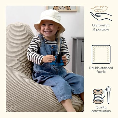 icon Dalton Kids Bean Bag, Beige, Cord Kids Bean Bag Chair with Filling Included for Girls and Boys, Childrens Chair, Beanbags for Children, Playroom Décor, Bedroom Accessories