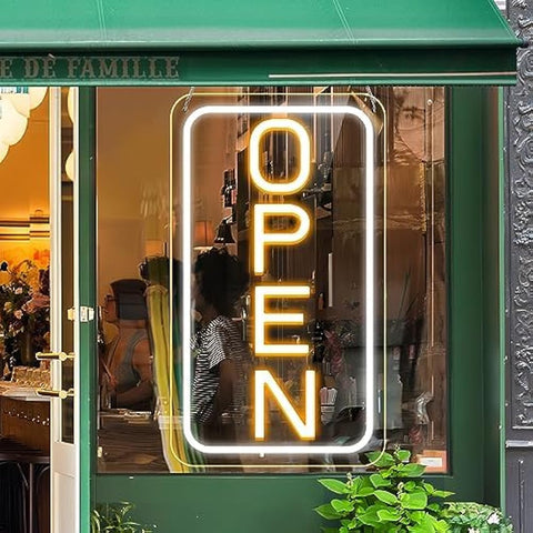 LightingWill LED Neon Open Sign, 23"x 12" Ultra Bright Open Signs for Business, Light Up Signs for Business Window, Coffee Shops, Stores, Restaurants Bars Hotel, Yellow/White, Vertical