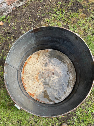 Vintage Galvanised Metal Round Garden Planter Tub Rustic Outdoor Pot