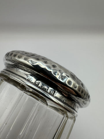 Antique Solid Sterling Silver Topped Cut Glass Pot  / Inscribed With Milly