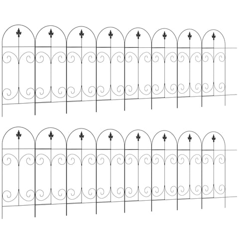 Outsunny Decorative Garden Fencing, 16PCs 44in x 25ft Outdoor Picket Fence Panels, Rustproof Metal Wire Landscape Flower Bed Border Edging, Black