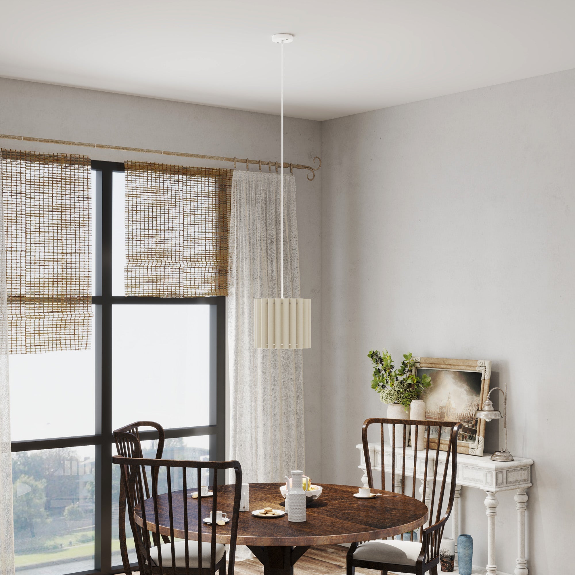 HOMCOM Linen Pendant Light, Modern Wave Ceiling Light Shade, E27 Lampshade for Living Room, Bedroom, Kitchen, Hallway, White