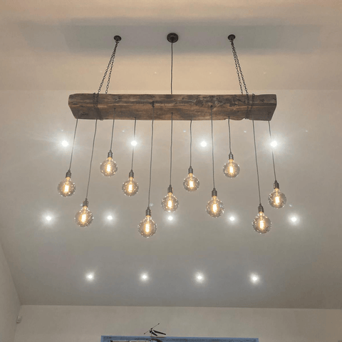 Chunky Wooden Beam Chandelier | Large Kitchen Island & Dining Lighting UK