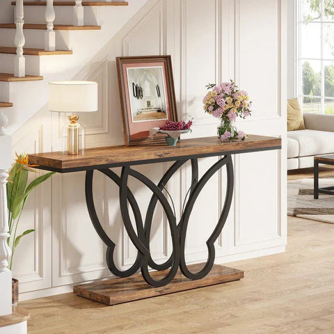 140cm Console Table Sofa Table with Butterfly Metal Frame