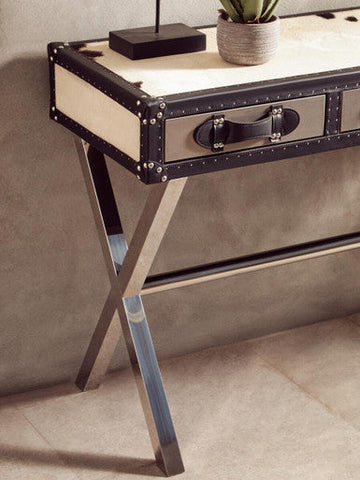 Kensington Townhouse Black And White Genuine Cowhide Console Table