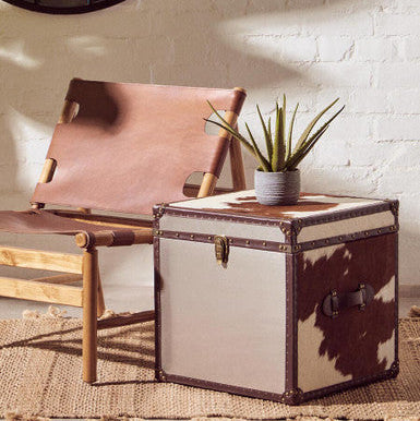 Kensington Townhouse Brown And White Genuine Cowhide Storage Trunk Set