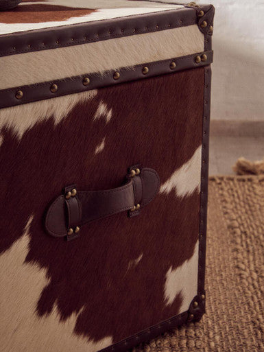 Kensington Townhouse Brown And White Genuine Cowhide Storage Trunk Set