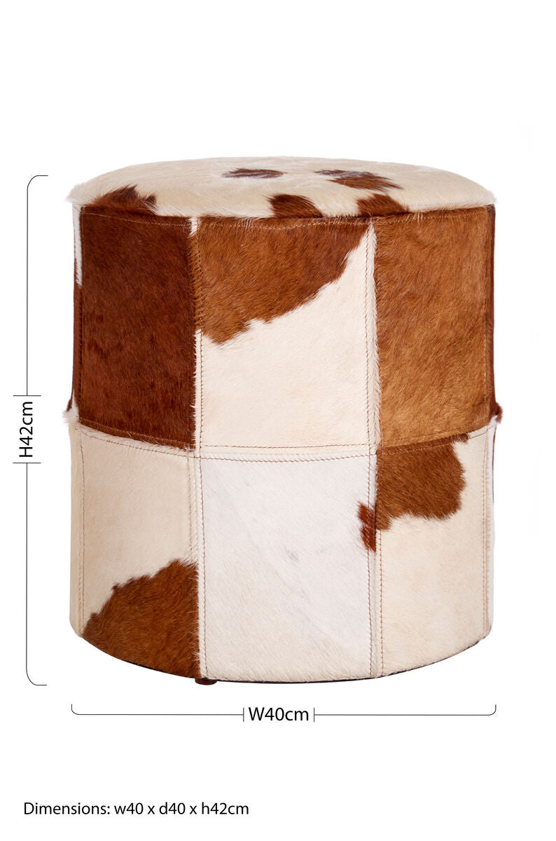 Kensington Townhouse Brown And White Cowhide Hair on Leather Stool