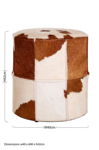 Kensington Townhouse Brown And White Cowhide Hair on Leather Stool