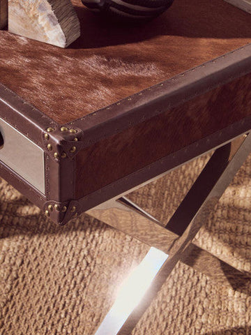 Kensington Townhouse Brown And White Genuine Cowhide One Drawer Table