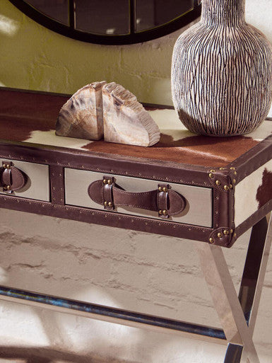 Kensington Townhouse Brown And White Genuine Cowhide Console Table