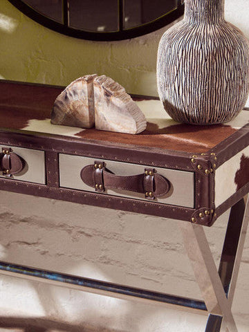 Kensington Townhouse Brown And White Genuine Cowhide Console Table