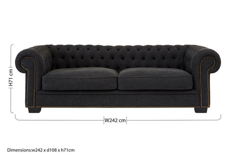 Lincoln 3 Seater Charcoal Fabric Sofa