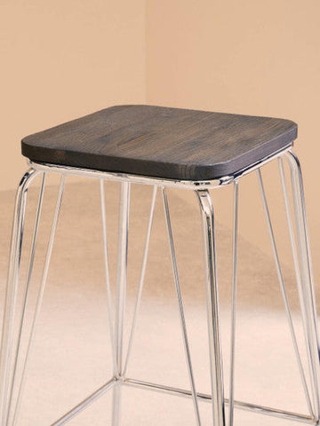 District Chrome Metal And Elm Wood Square Bar Stool