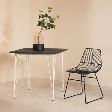 District White Metal And Elm Wood Square Dining Table