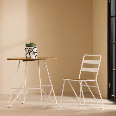 District White Metal And Elm Wood Chair