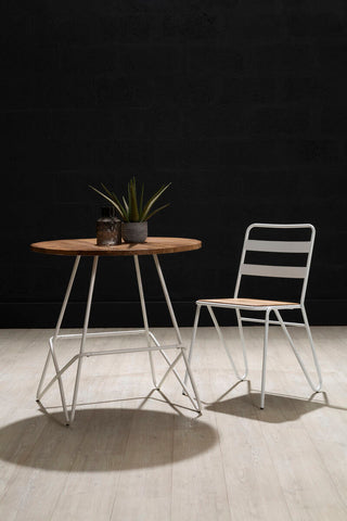 District White Metal And Elm Wood Chair