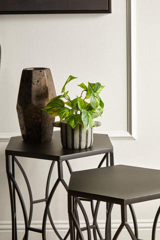 Avantis Set of 2 Black Metal Hexagon Side Tables