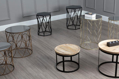 Avantis Set of 2 Black Metal Hexagon Side Tables