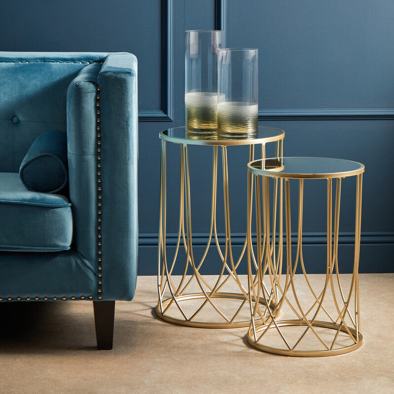 Avantis Set of 2 Mirror Top Champagne Side Tables