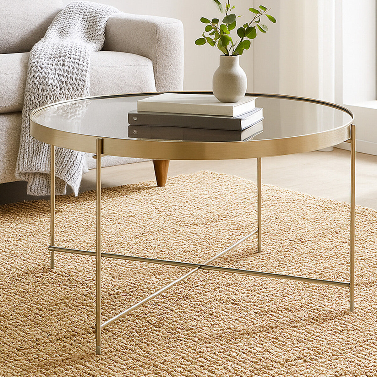 Allure Large Grey Mirror Round  Side Table