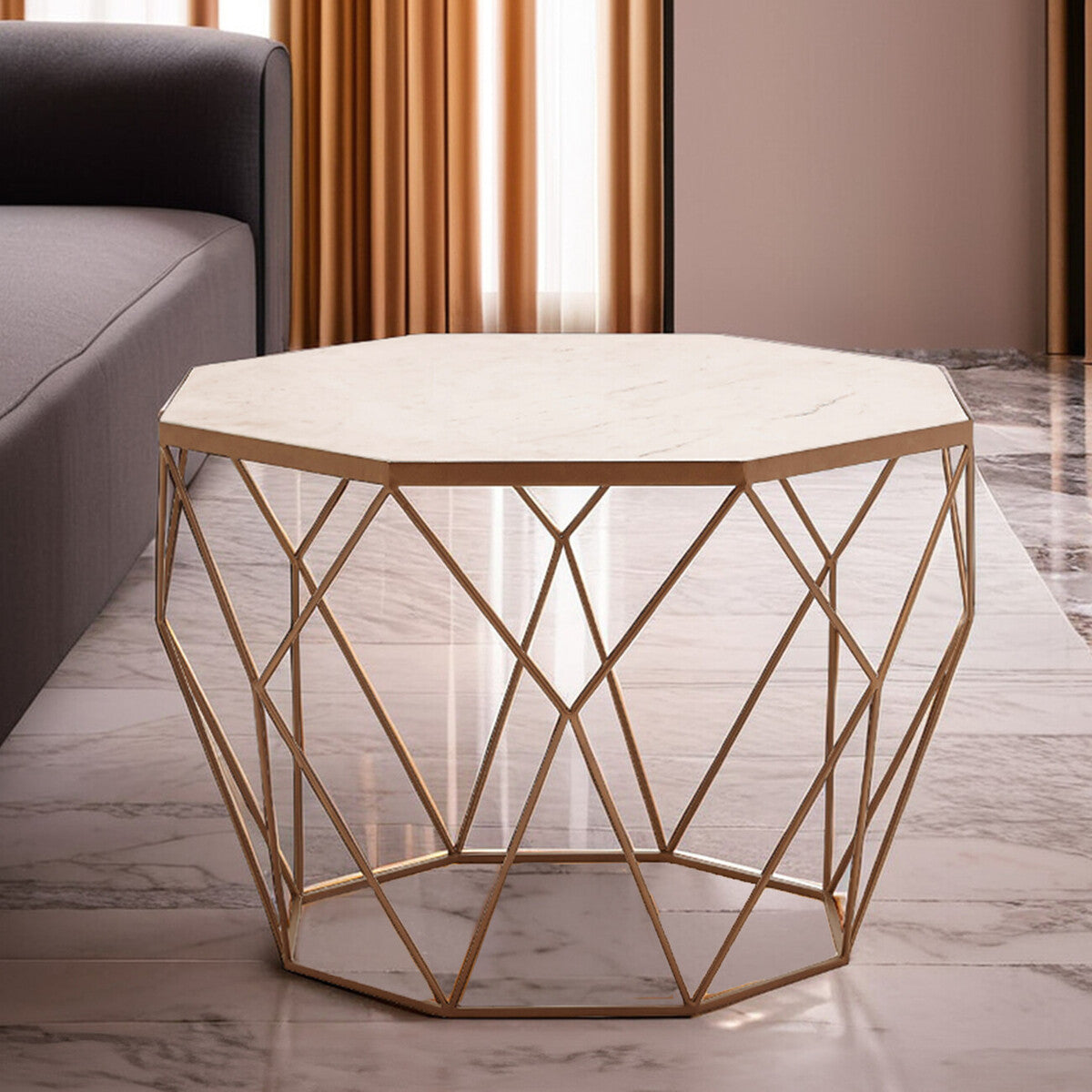 Shalimar Octagon White Marble Coffee Table