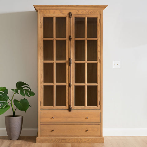 Lyon Washed Grey Finish Oak Wood Tall Cabinet