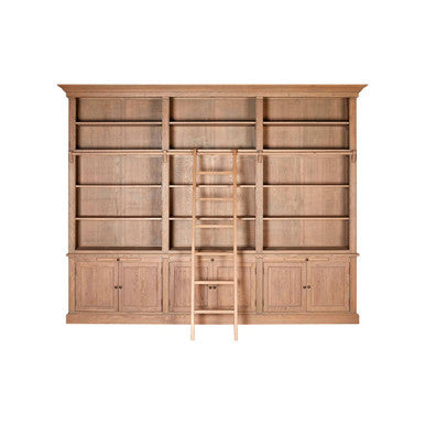Lyon Washed Grey Oak Wood Large Bookcase With Ladder