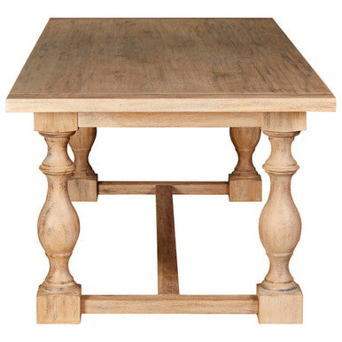 Brown American Oak Wood Whitewash Top Black Dining Table with Carved Legs, Lyon
