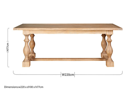 Brown American Oak Wood Whitewash Top Black Dining Table with Carved Legs, Lyon