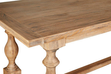 Brown American Oak Wood Whitewash Top Black Dining Table with Carved Legs, Lyon