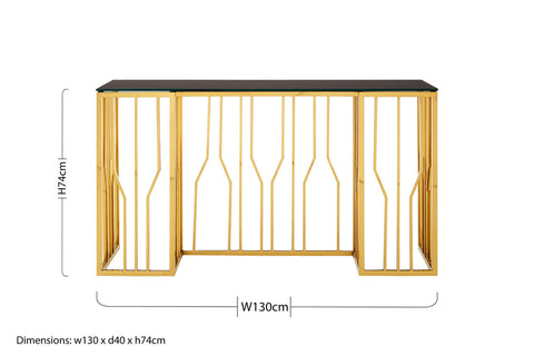 Alvaro Console Table In Gold And Black Glass Top