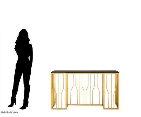Alvaro Console Table In Gold And Black Glass Top