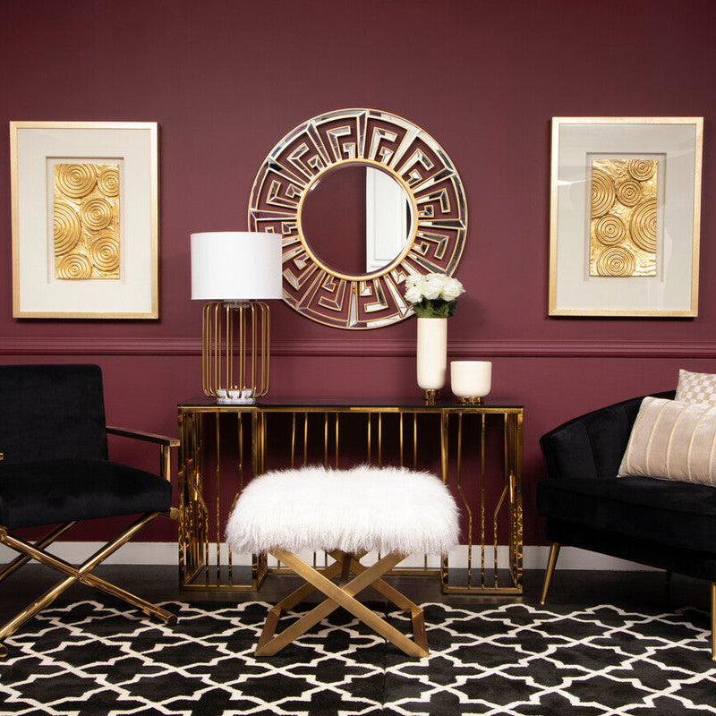 Alvaro Console Table In Gold And Black Glass Top
