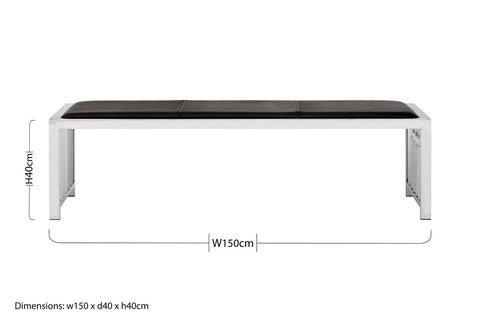 Novara Black Leather Bench with Stainless Steel Frame