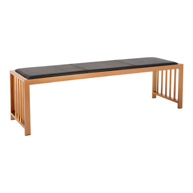 Novara Black Leather and Rose Gold Finish Bench