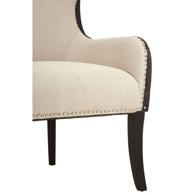 Doucet Natural Fabric Armchair with Black Leather Effect Back