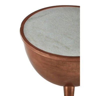 Crest Copper Bowl Shaped Coffee Table with White Marble