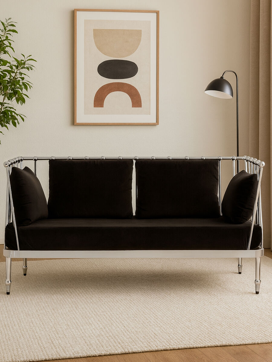 Novo 2 Seat Silver Finish Tapered Arms Sofa