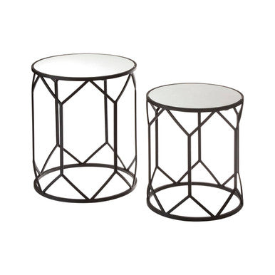 Avantis Mirror and Black Metal Set Of 2 Side Tables