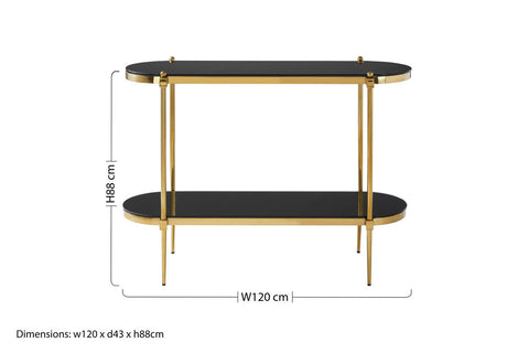 Arezzo 2 Tier Gold Console Table with Black Tempered Glass