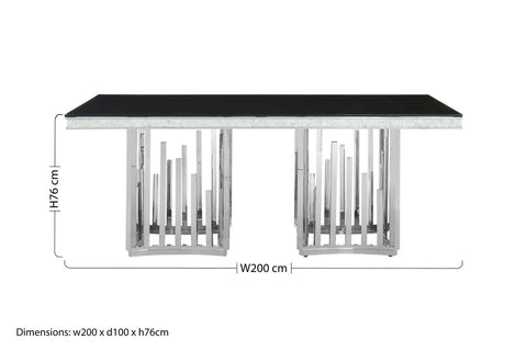 Eliza Silver Finish Dining Table with Black Glass Top