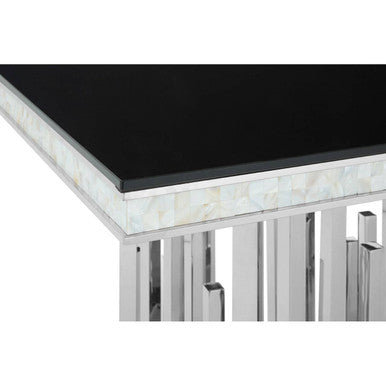 Eliza Silver Finish Dining Table with Black Glass Top