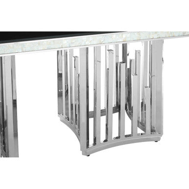 Eliza Silver Finish Dining Table with Black Glass Top